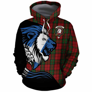 Dunbar Tartan Crest Cotton Hoodie Scottish Golden Lions Wave Flow
