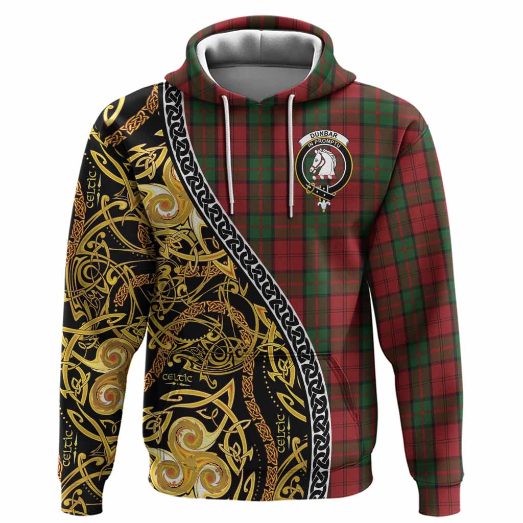 Dunbar Tartan Crest Hoodie Celtic Knot and Triple Trickle Spiral Symbols