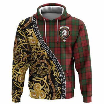 Dunbar Tartan Crest Hoodie Celtic Knot and Triple Trickle Spiral Symbols