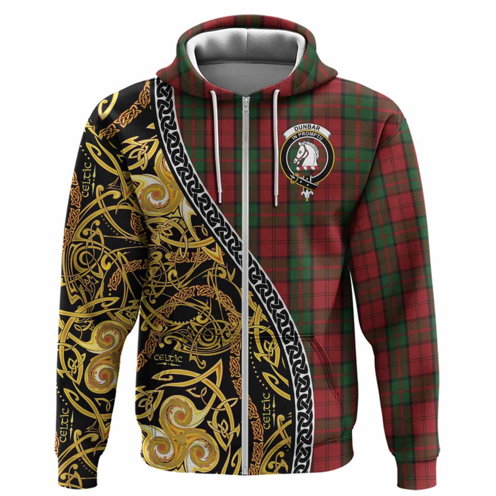 Dunbar Tartan Crest Hoodie Celtic Knot and Triple Trickle Spiral Symbols