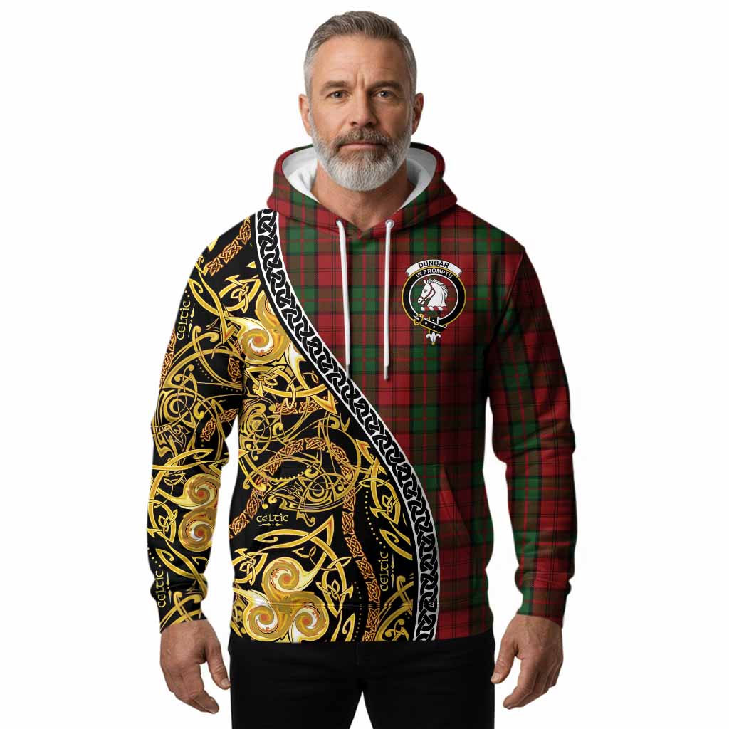 Dunbar Tartan Crest Hoodie Celtic Knot and Triple Trickle Spiral Symbols