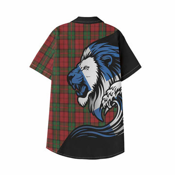 Dunbar Tartan Crest Kid Hawaiian Shirt Scottish Golden Lions Wave Flow