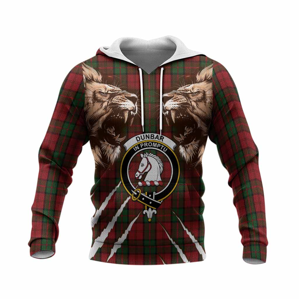 Dunbar Tartan Crest Knitted Hoodie Ferocious Lion Style