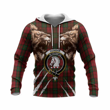 Dunbar Tartan Crest Knitted Hoodie Ferocious Lion Style