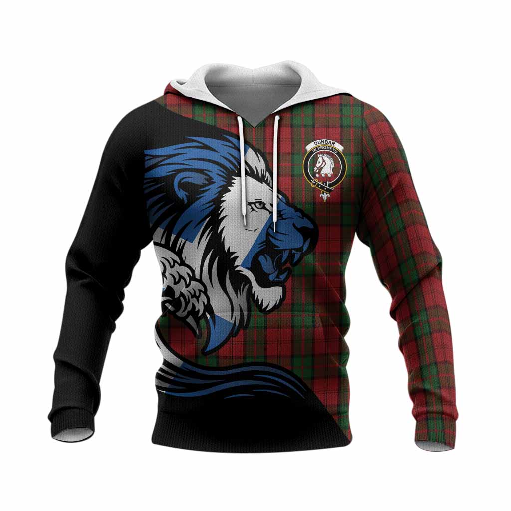 Dunbar Tartan Crest Knitted Hoodie Scottish Golden Lions Wave Flow