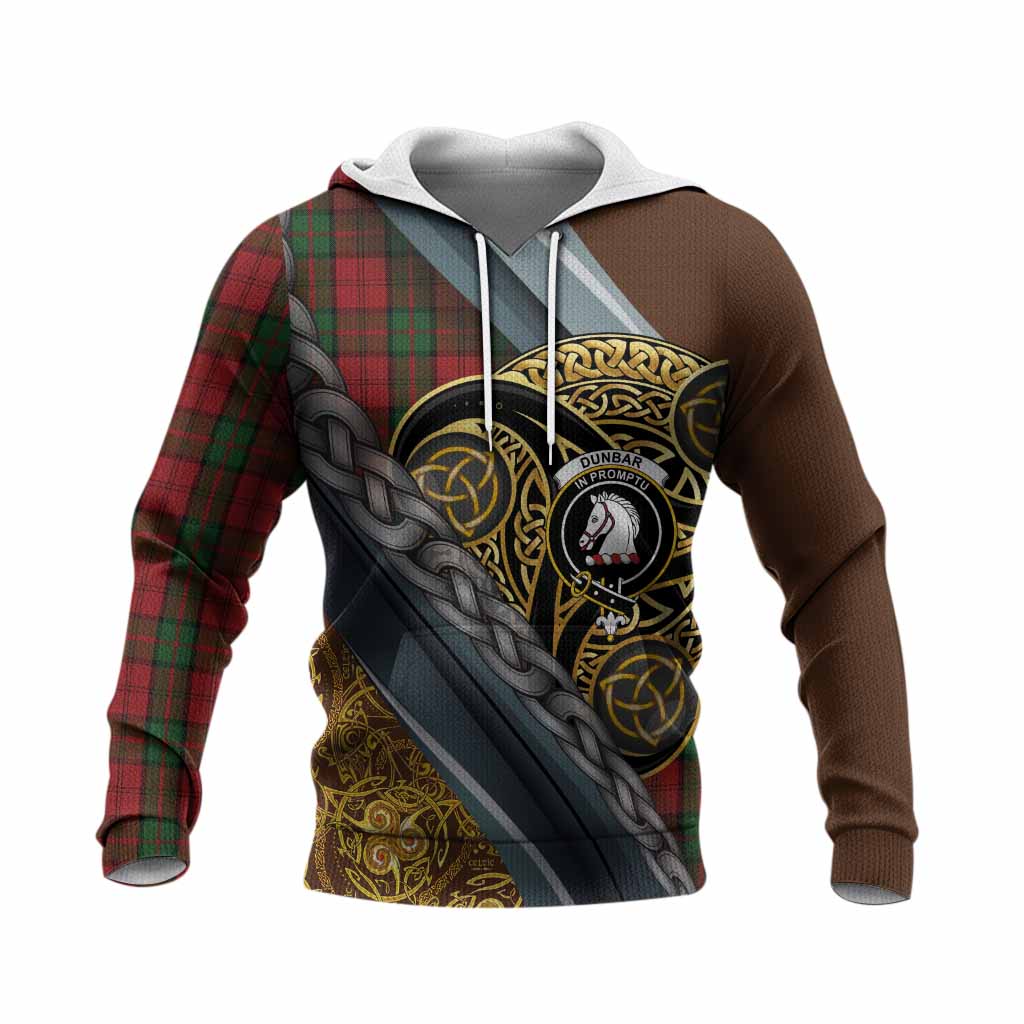Dunbar Tartan Crest Knitted Hoodie Scottish Triskele Celtic