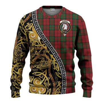 Dunbar Tartan Crest Knitted Sweater Celtic Knot and Triple Trickle Spiral Symbols