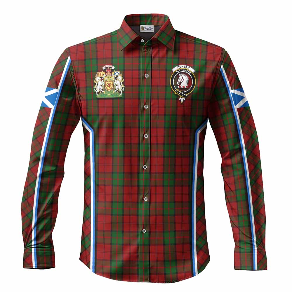 Dunbar Tartan Crest Long Sleeve Button Shirts Scotland Coat of Arm Flag Style - Tartan Vibes Clothing