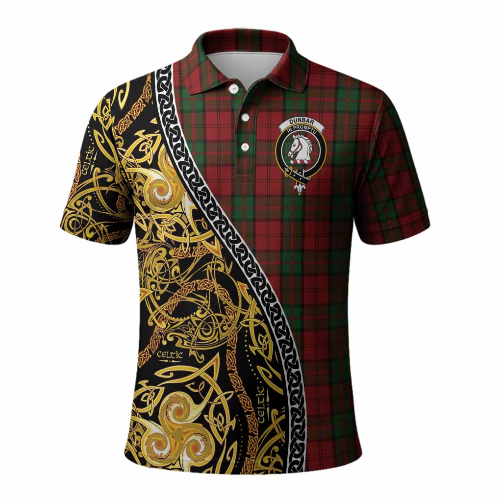 Dunbar Tartan Crest Polo Shirt Celtic Knot and Triple Trickle Spiral Symbols