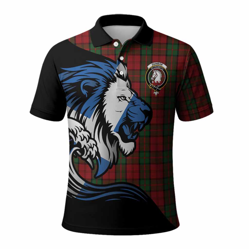 Dunbar Tartan Crest Polo Shirt Scottish Golden Lions Wave Flow