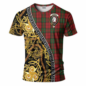 Dunbar Tartan Crest T-Shirt Celtic Knot and Triple Trickle Spiral Symbols