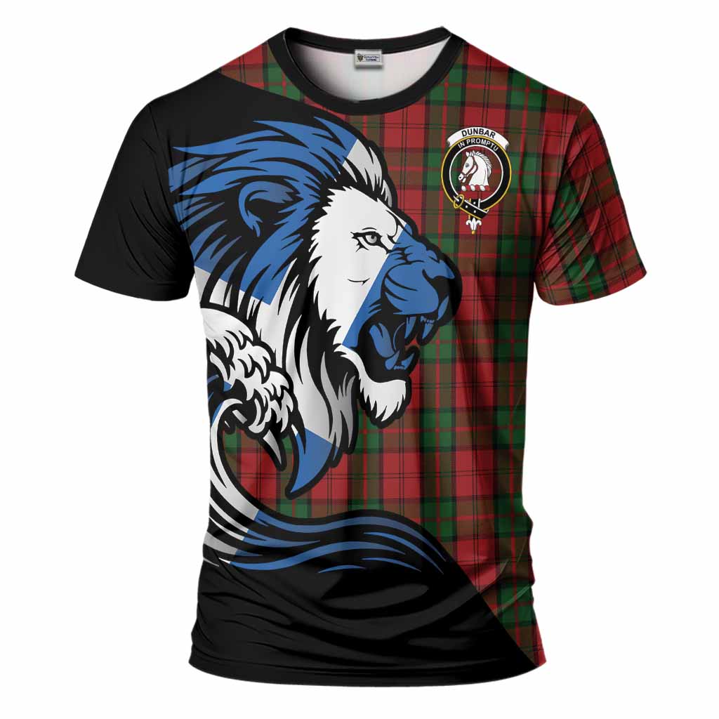 Dunbar Tartan Crest T-Shirt Scottish Golden Lions Wave Flow