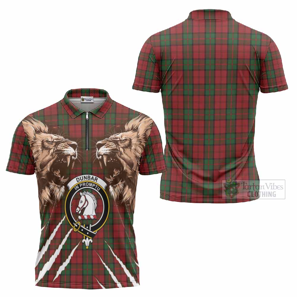 Dunbar Tartan Crest Zipper Polo Shirt Ferocious Lion Style