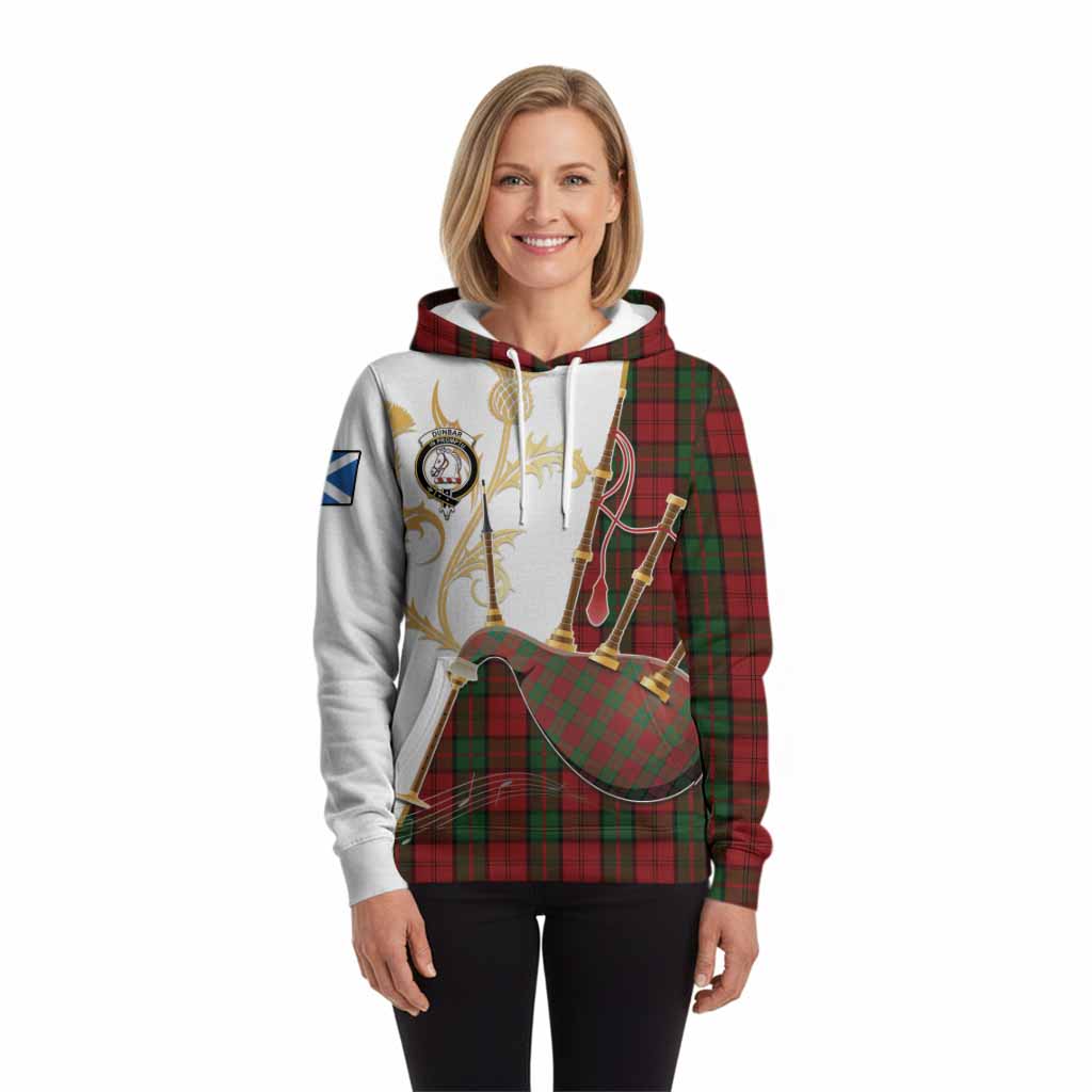 Dunbar Tartan Family Crest Hoodie Bagpipes with Scottish Thistle