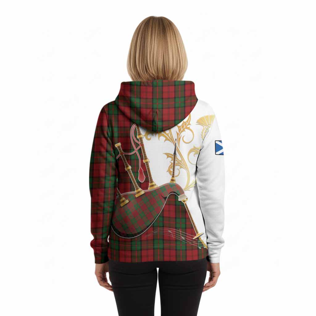 Dunbar Tartan Family Crest Hoodie Bagpipes with Scottish Thistle