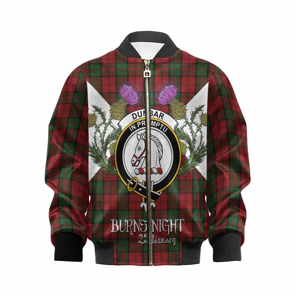 Dunbar Tartan Family Crest Kid Bomber Jacket Scottish Burns Night Thistle Floral