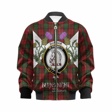 Dunbar Tartan Family Crest Kid Bomber Jacket Scottish Burns Night Thistle Floral