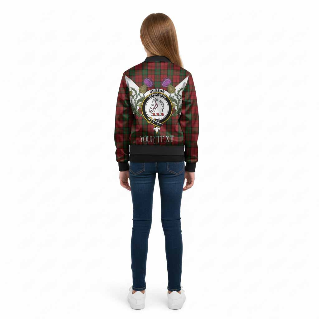 Dunbar Tartan Family Crest Kid Bomber Jacket Scottish Burns Night Thistle Floral