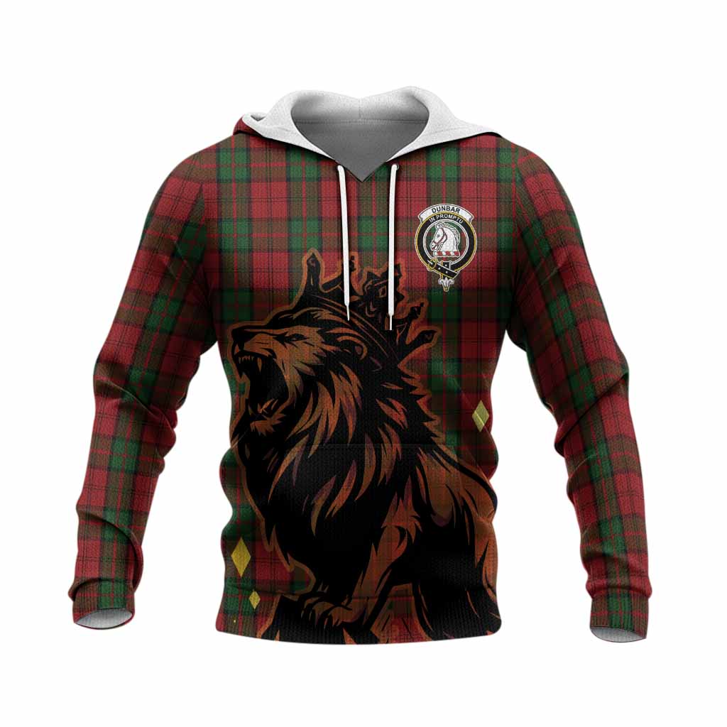 Dunbar Tartan Family Crest Knitted Hoodie Crowned Lion Roaring