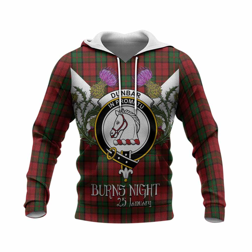 Dunbar Tartan Family Crest Knitted Hoodie Scottish Burns Night Thistle Floral