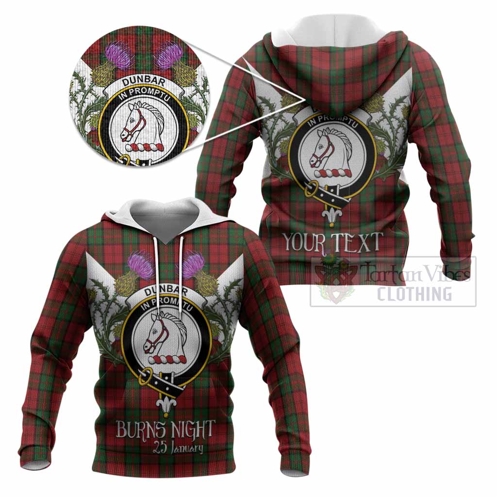 Dunbar Tartan Family Crest Knitted Hoodie Scottish Burns Night Thistle Floral