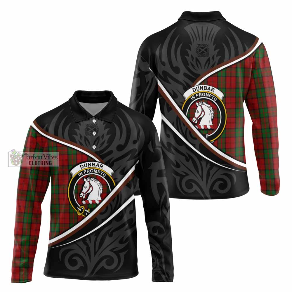 Dunbar Tartan Family Crest Long Sleeve Polo Shirt Celtic Scottish Thistle Floral - Tartan Vibes Clothing