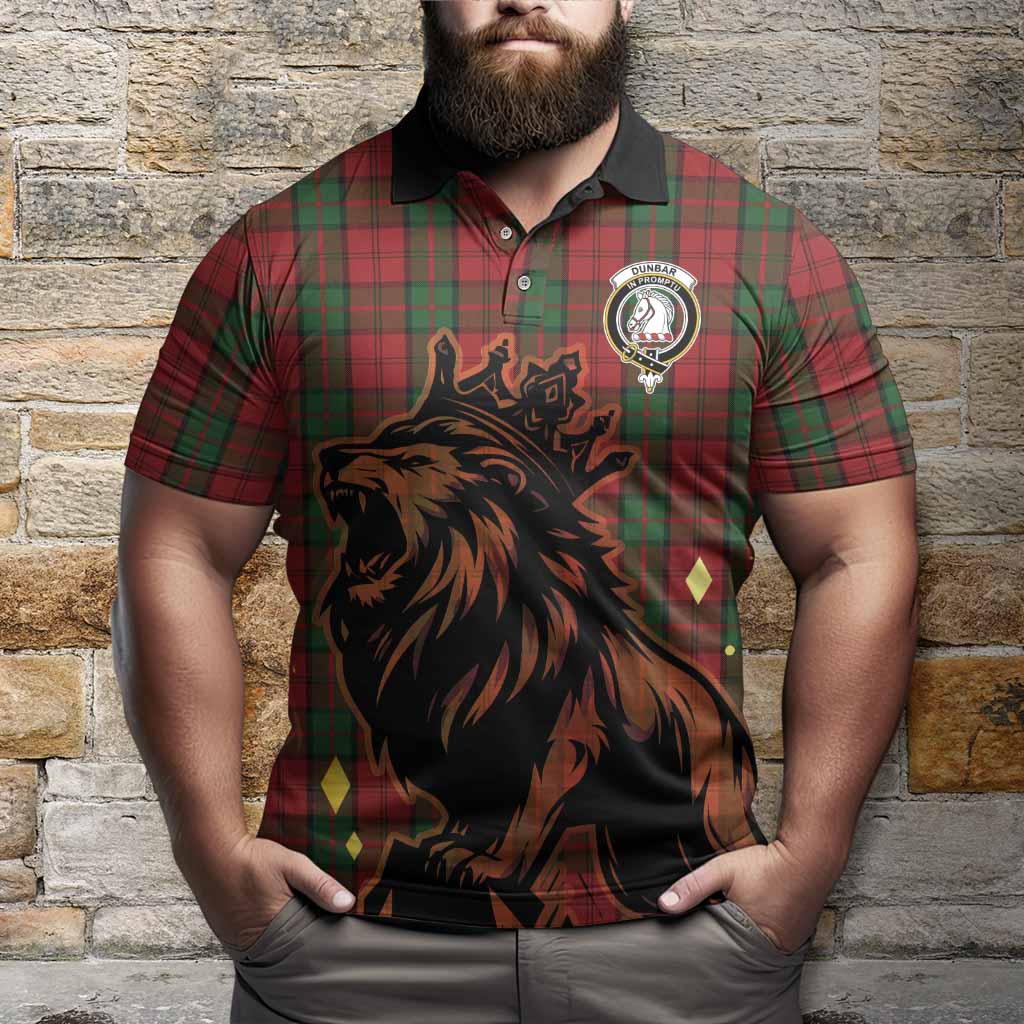 Dunbar Tartan Family Crest Polo Shirt Crowned Lion Roaring