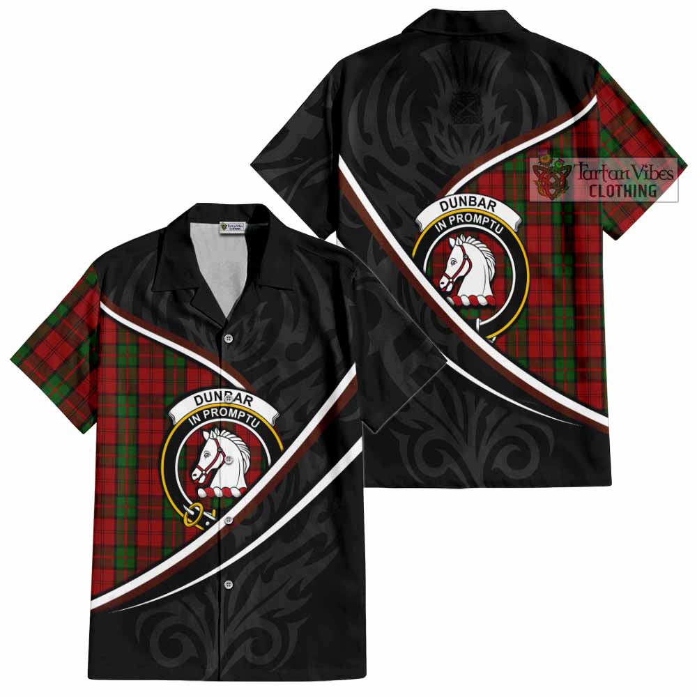 Dunbar Tartan Family Crest Short Sleeve Button Shirt Celtic Scottish Thistle Floral - Tartan Vibes Clothing