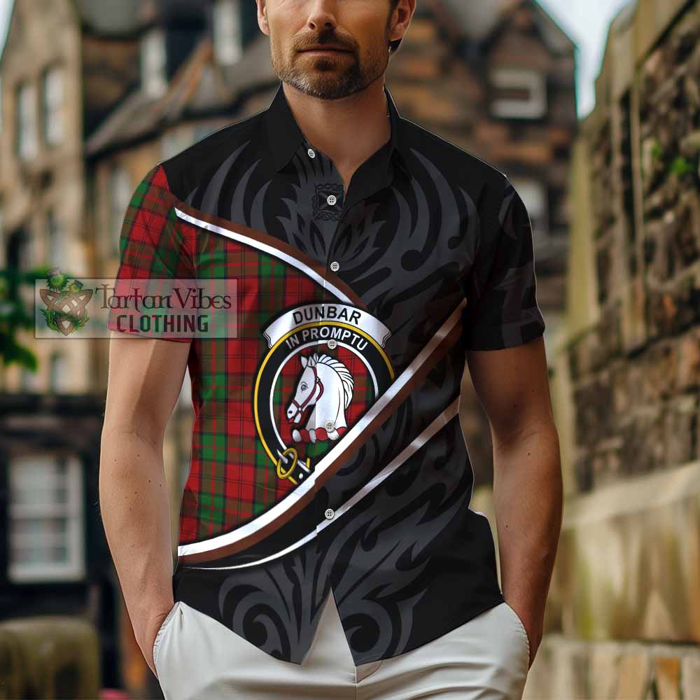 Dunbar Tartan Family Crest Short Sleeve Button Shirt Celtic Scottish Thistle Floral - Tartan Vibes Clothing
