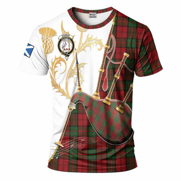 Dunbar Tartan Family Crest T-Shirt Bagpipes with Scottish Thistle