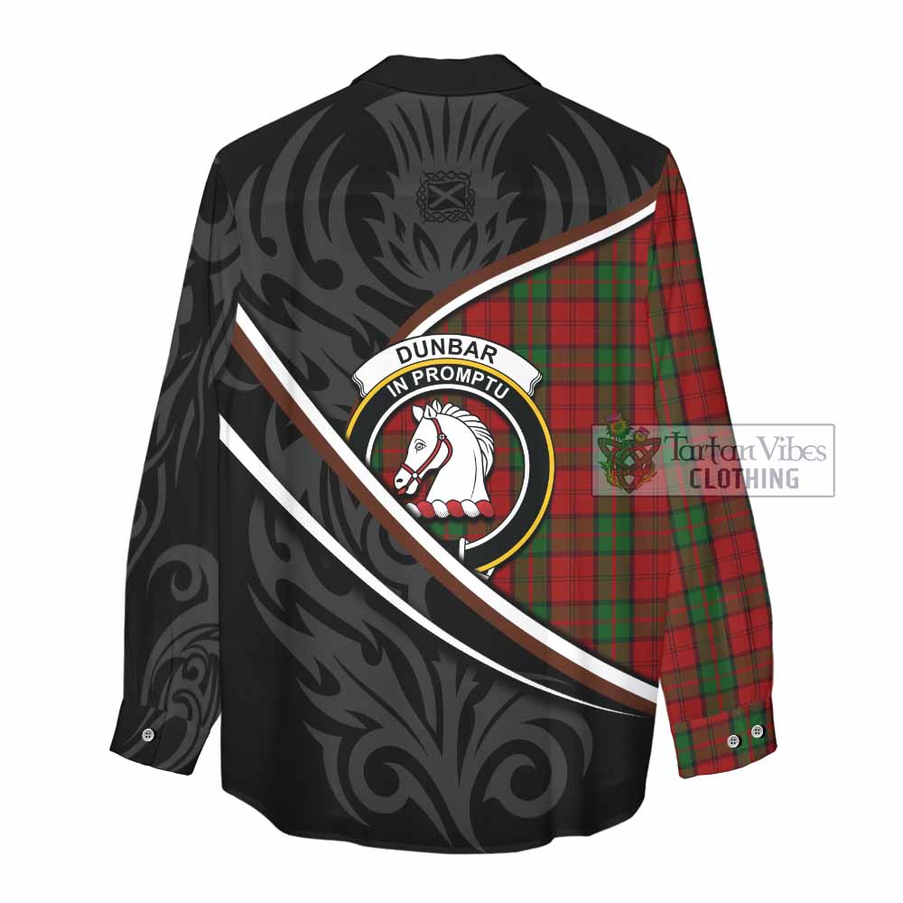 Dunbar Tartan Family Crest Women Casual Shirt Celtic Scottish Thistle Floral - Tartan Vibes Clothing