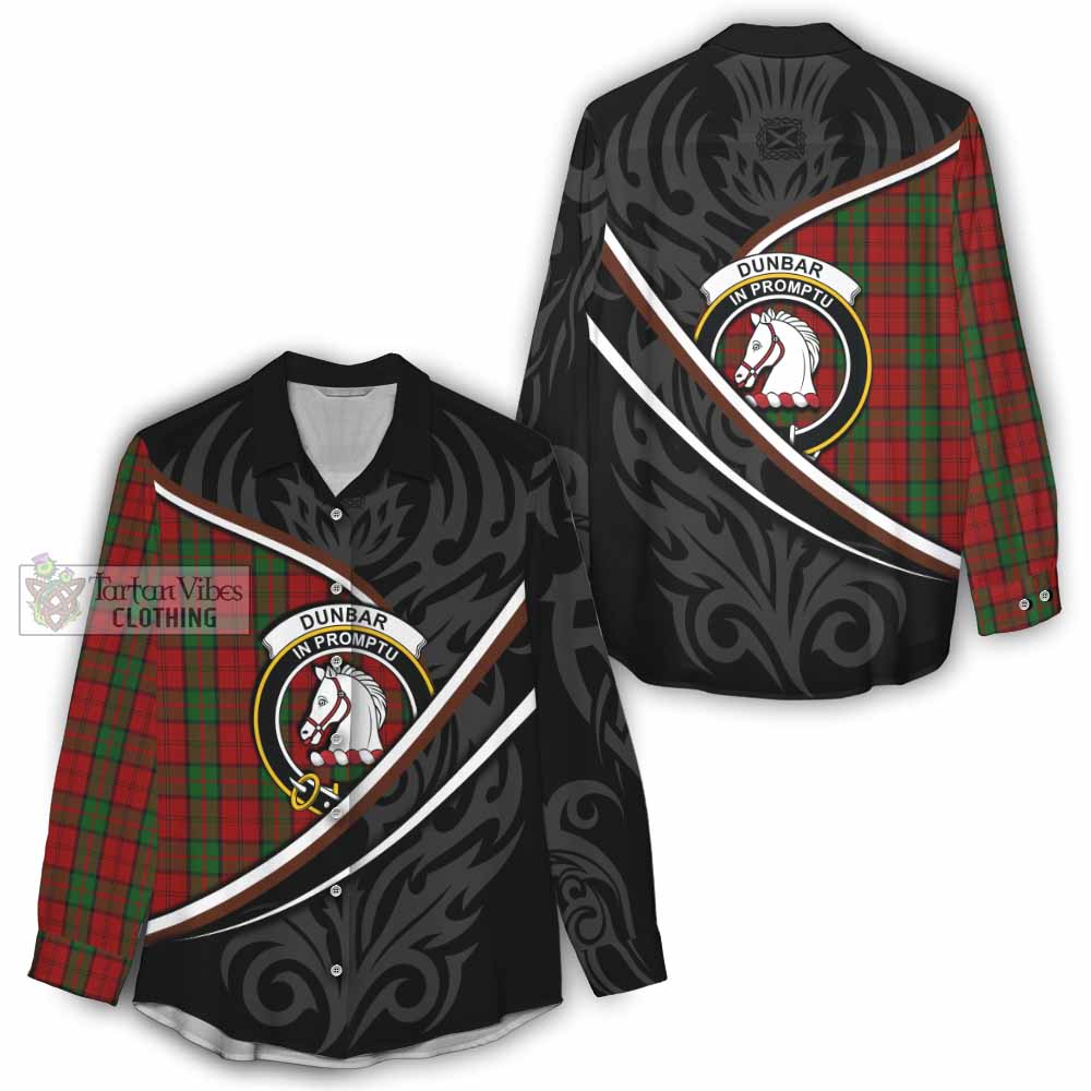 Dunbar Tartan Family Crest Women Casual Shirt Celtic Scottish Thistle Floral - Tartan Vibes Clothing