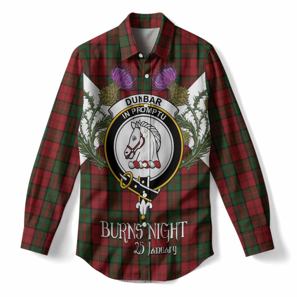 Dunbar Tartan Family Crest Women Casual Shirt Scottish Burns Night Thistle Floral