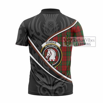 Dunbar Tartan Family Crest Zipper Polo Shirt Celtic Scottish Thistle Floral