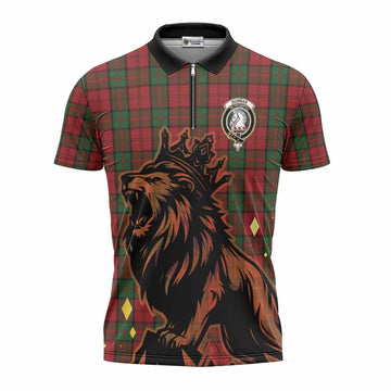 Dunbar Tartan Family Crest Zipper Polo Shirt Crowned Lion Roaring