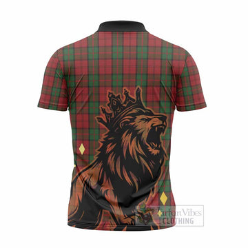 Dunbar Tartan Family Crest Zipper Polo Shirt Crowned Lion Roaring