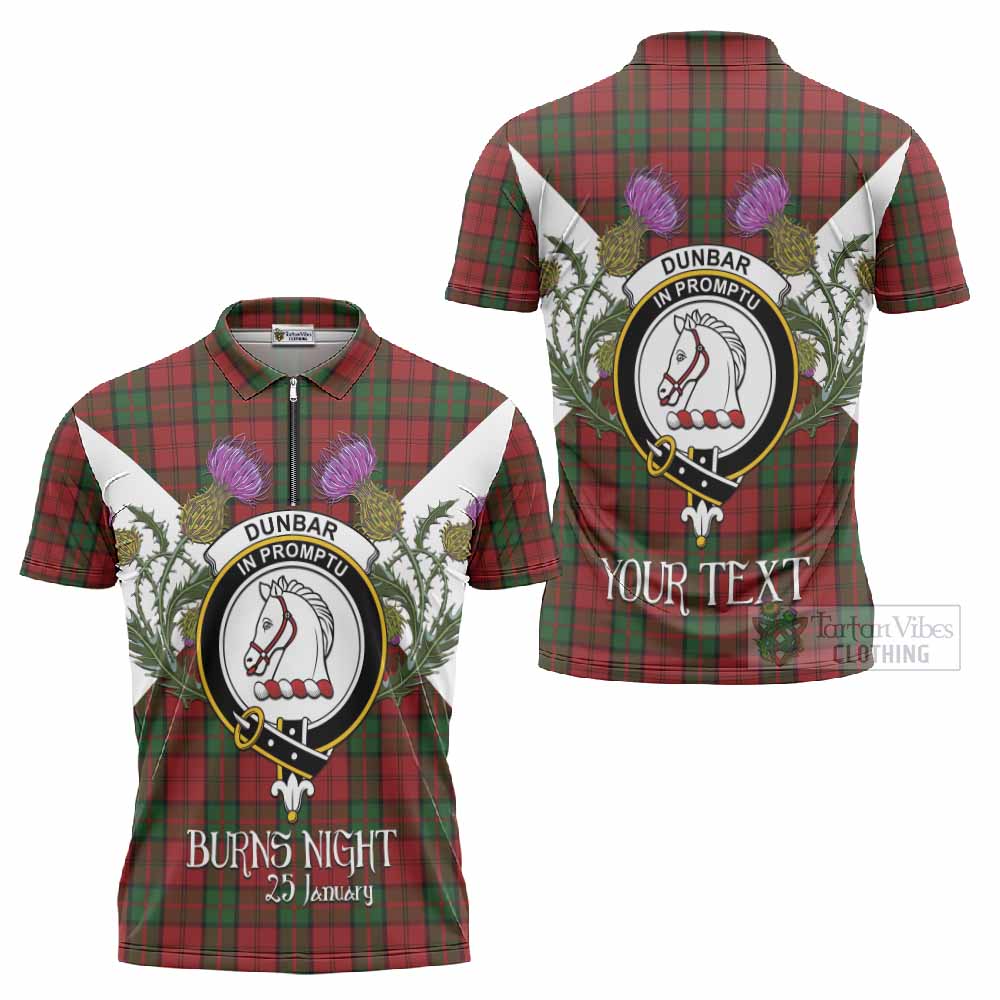 Dunbar Tartan Family Crest Zipper Polo Shirt Scottish Burns Night Thistle Floral
