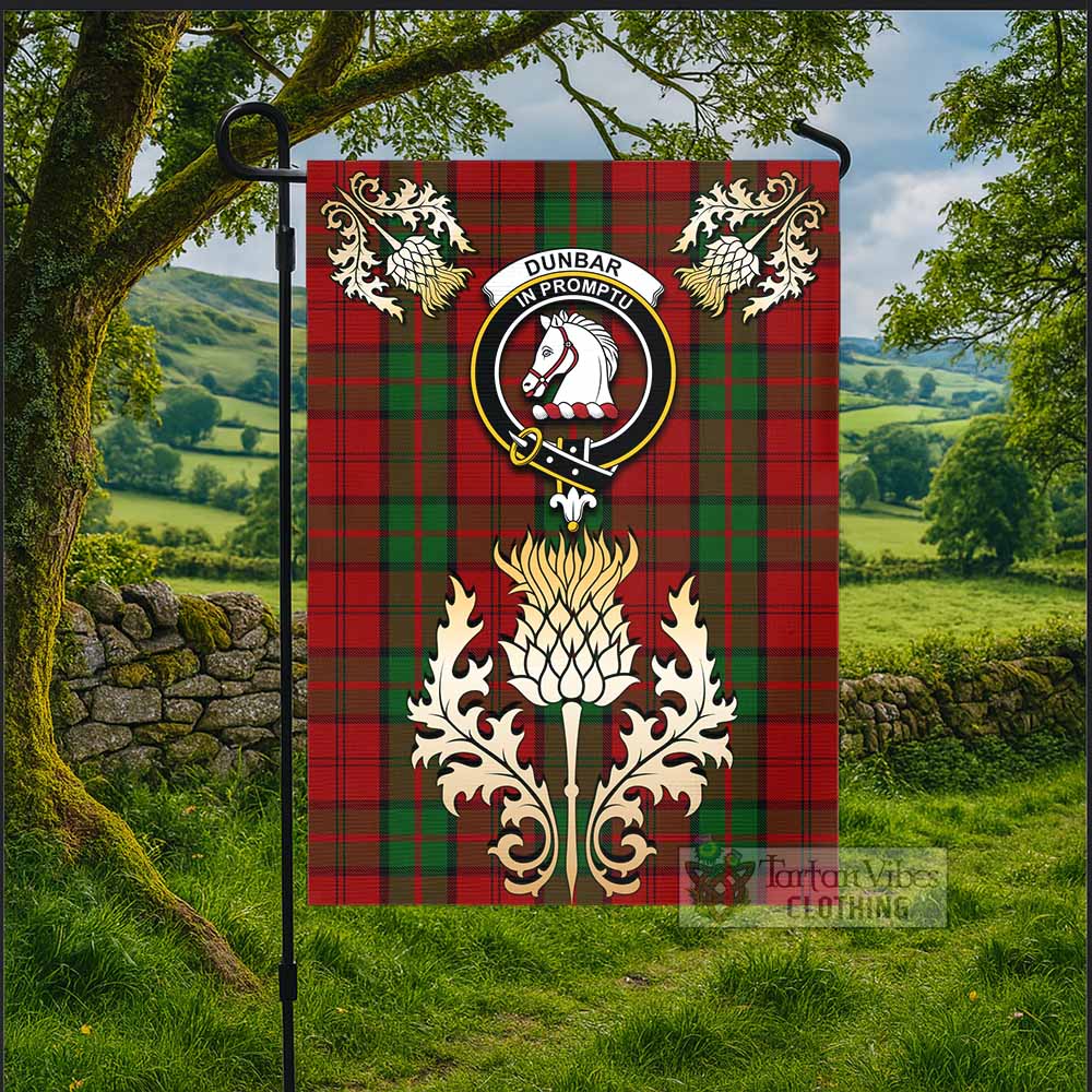 Dunbar Tartan Garden Flag with Golden Regal Scottish Thistle Emblem - Tartan Vibes Clothing