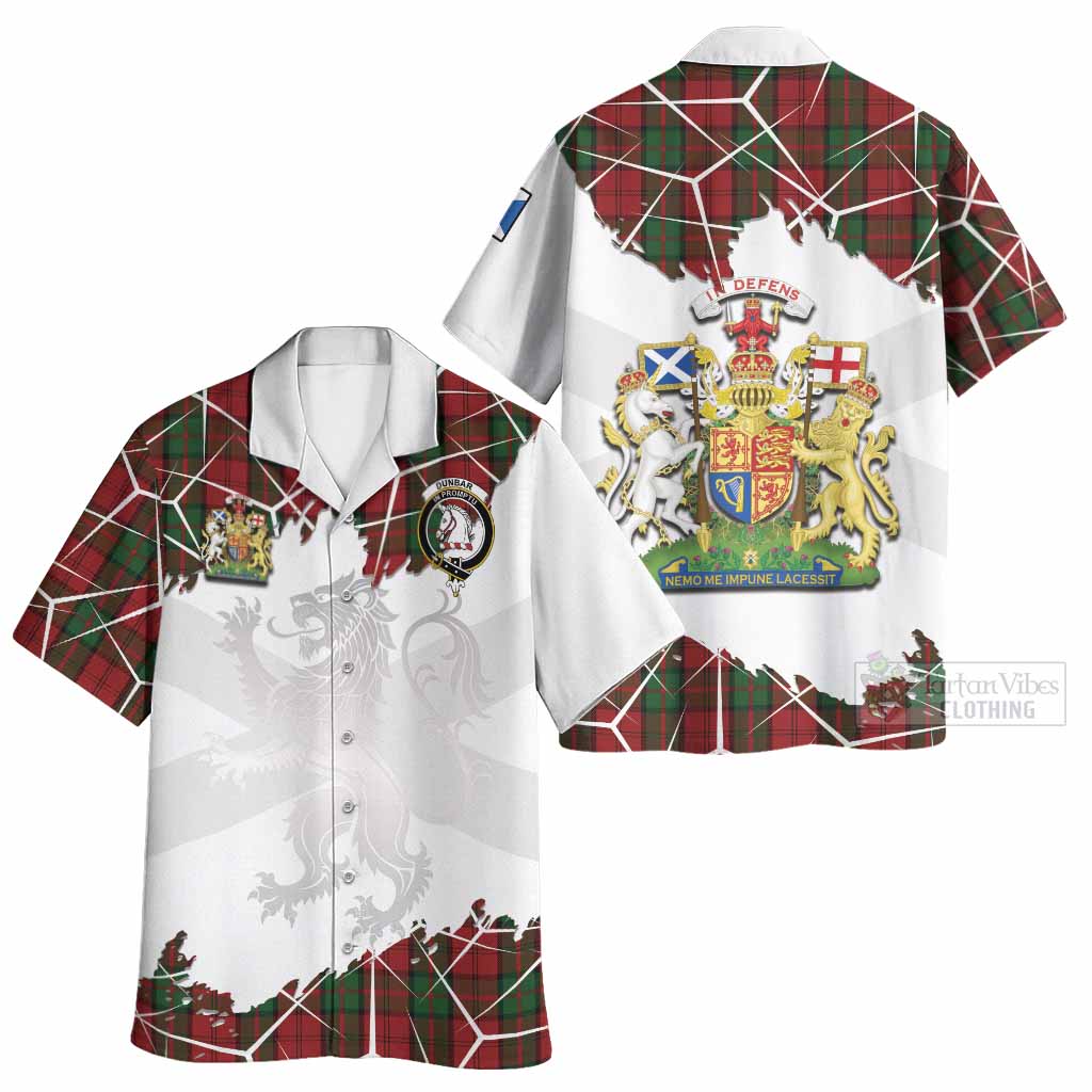 Dunbar Tartan Hawaiian Shirt with Family Crest and Lion Rampant Grunge Style