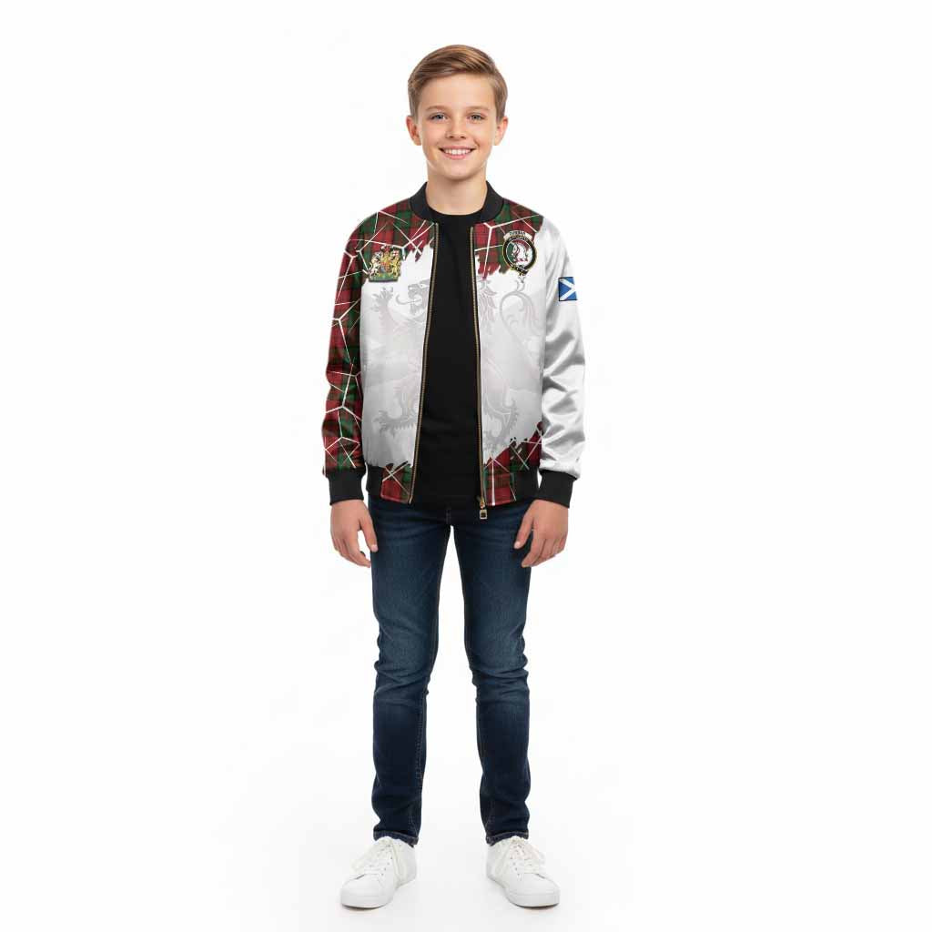 Dunbar Tartan Kid Bomber Jacket with Family Crest and Lion Rampant Grunge Style