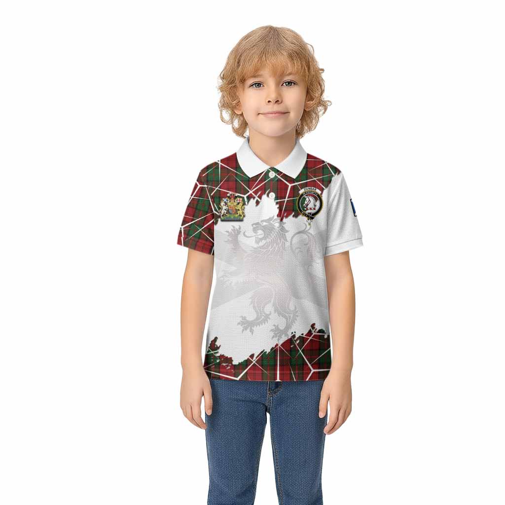 Dunbar Tartan Kid Polo Shirt with Family Crest and Lion Rampant Grunge Style