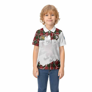 Dunbar Tartan Kid Polo Shirt with Family Crest and Lion Rampant Grunge Style