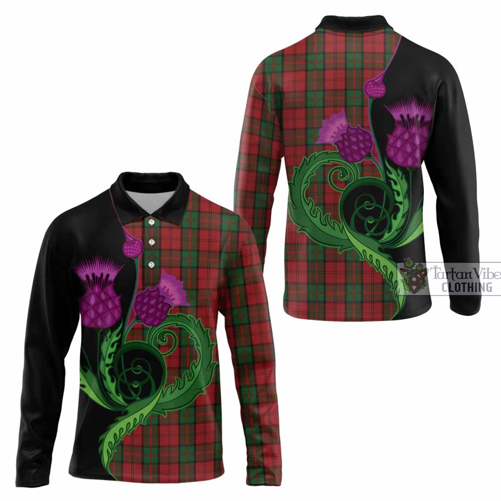 Dunbar Tartan Long Sleeve Polo Shirt Traditional Scottish Thistle