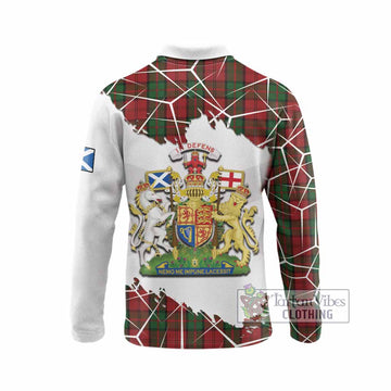 Dunbar Tartan Long Sleeve Polo Shirt with Family Crest and Lion Rampant Grunge Style