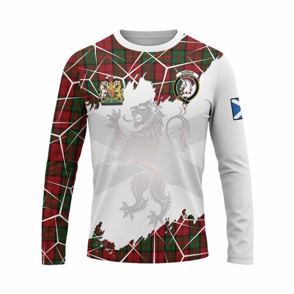 Dunbar Tartan Long Sleeve T-Shirt with Family Crest and Lion Rampant Grunge Style
