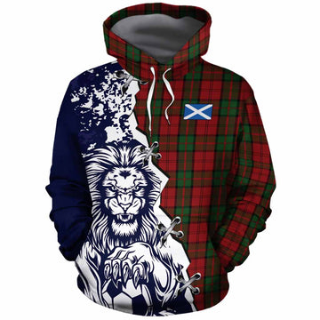 Dunbar Tartan Scottish Cotton Hoodie Angry Lion With Soccer Ball Style