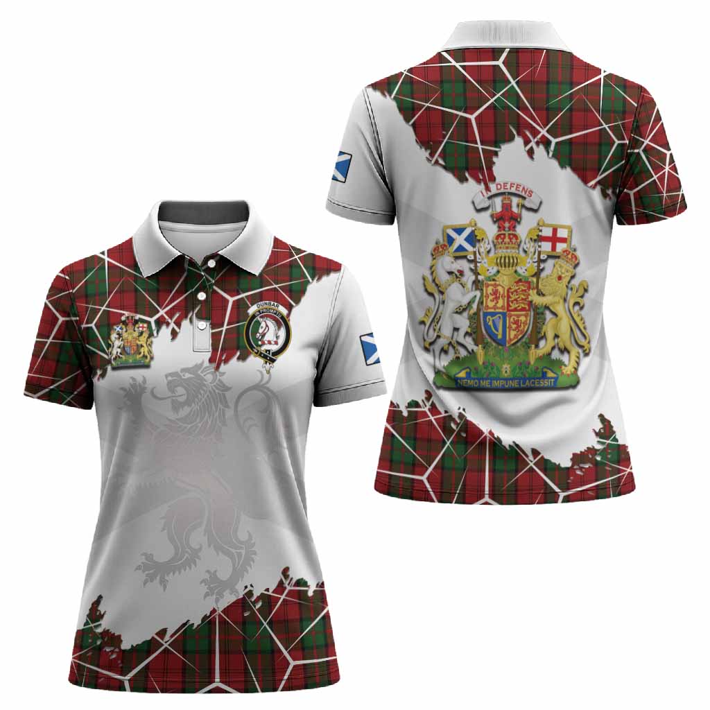Dunbar Tartan Women Polo Shirt with Family Crest and Lion Rampant Grunge Style