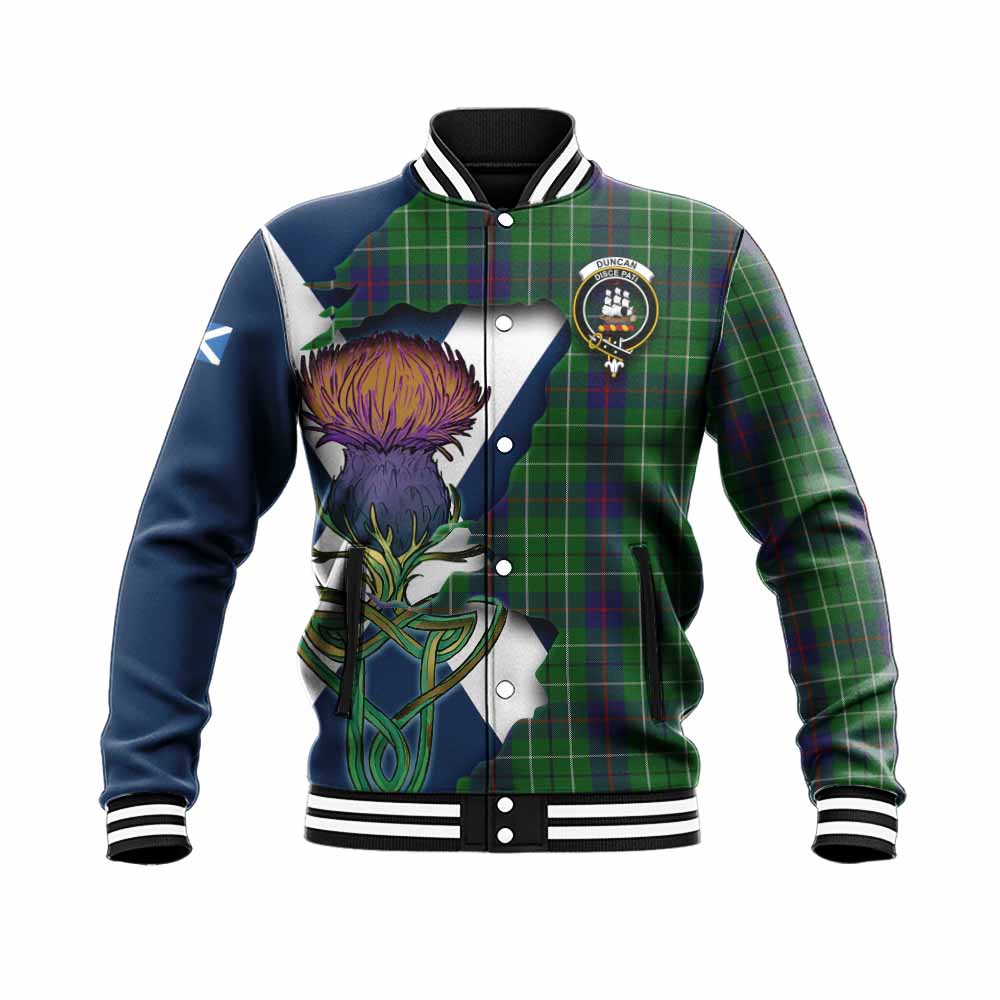Duncan Tartan Family Crest Baseball Jacket Scottish Thistle Celtic Inspired Unisex - Tartan Vibes Clothing