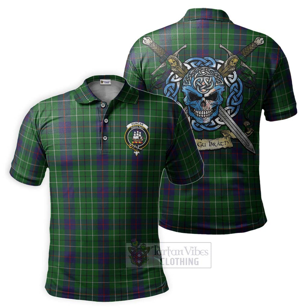 Tartan Vibes Clothing Duncan Tartan Polo Shirt with Family Crest Celtic Skull Style