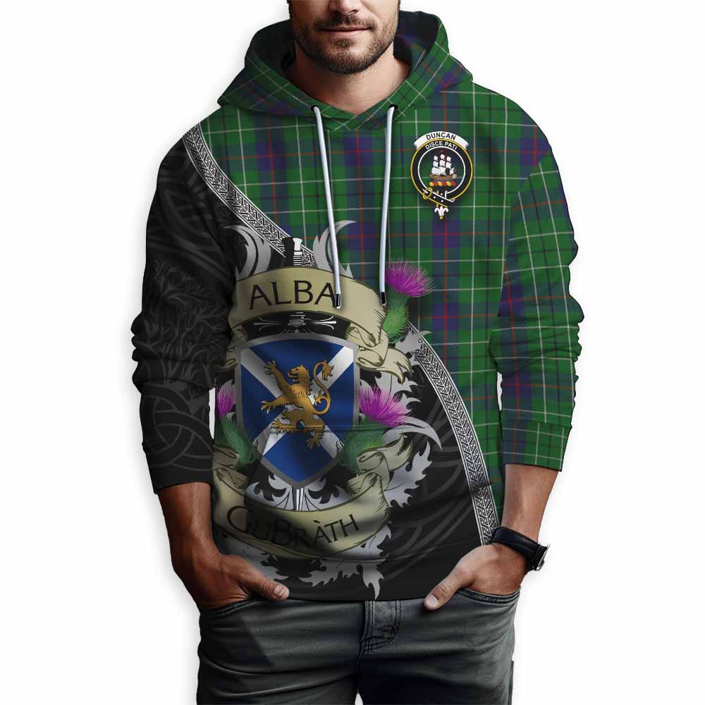 Tartan Vibes Clothing Duncan Tartan Family Crest Hoodie Lion Rampant Royal Thistle Shield Celtic Inspired